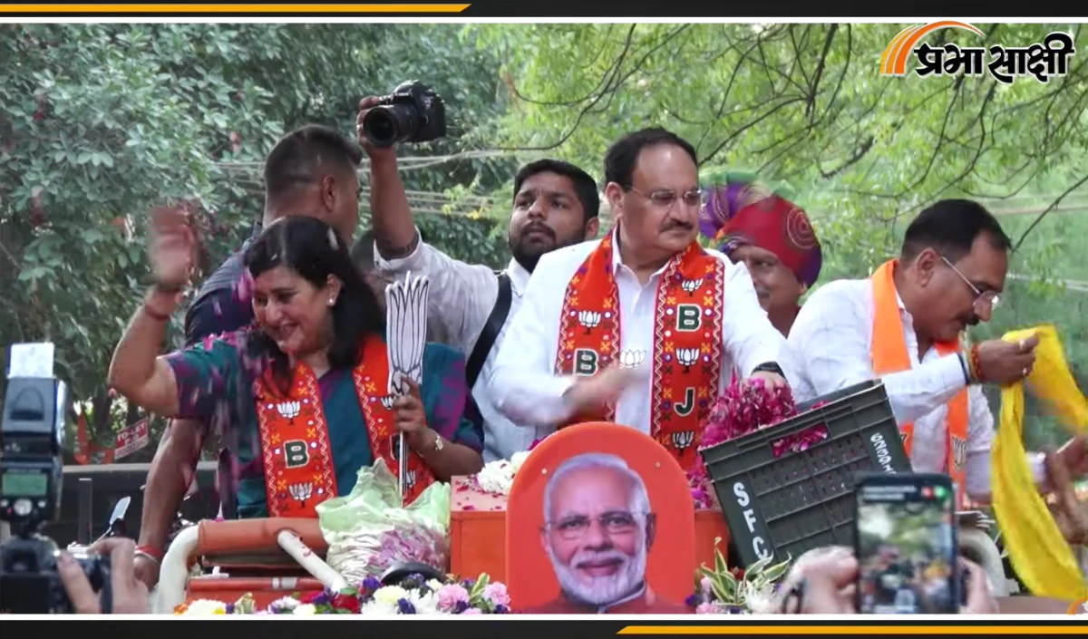 BJP के राष्ट्रीय अध्यक्ष JP Nadda ने New Delhi लोकसभा सीट पर Bansuri Swaraj किया रोड शो