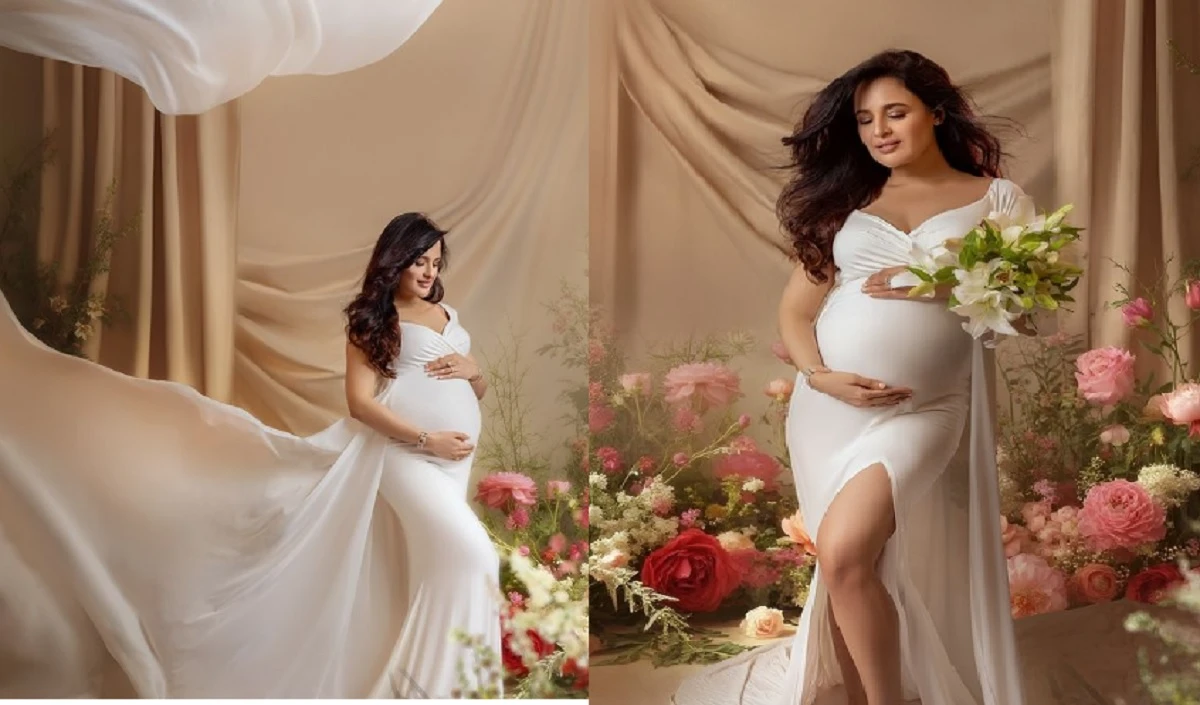 मॉम-टू-बी Yuvika Chaudhary काले रंग के रफल्ड गाउन में अपना बेबी बंप फ्लॉन्ट करती नजर आईं, देखें फोटोज