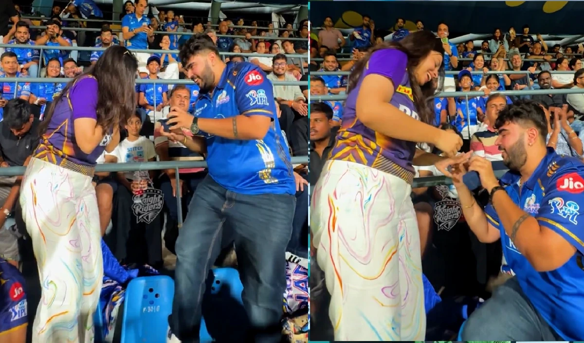 MI vs KKR मैच के दौरान लड़के ने किया गर्लफ्रेंड को प्रपोज, अंगूठी गिर गई तो फैंस ने…