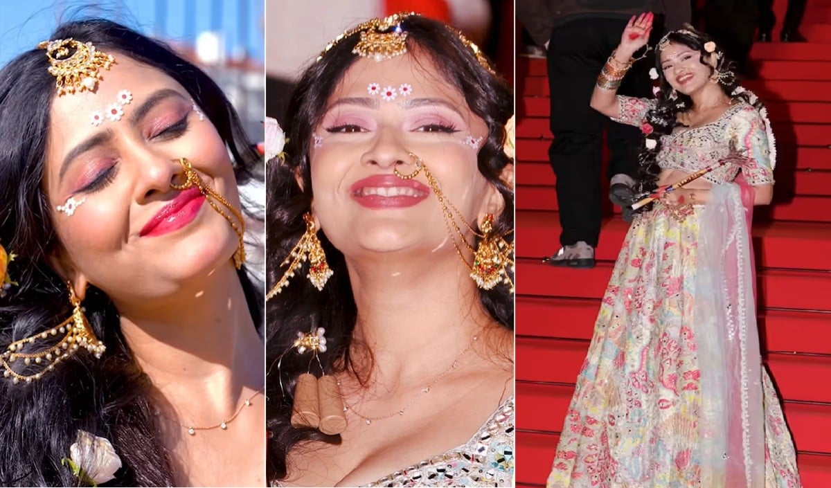 Cannes Red Carpet पर ग्लैमर नहीं, सनातन की गूंज! Radha Look में Sanya Thakur ने बटोरी सुर्खियां