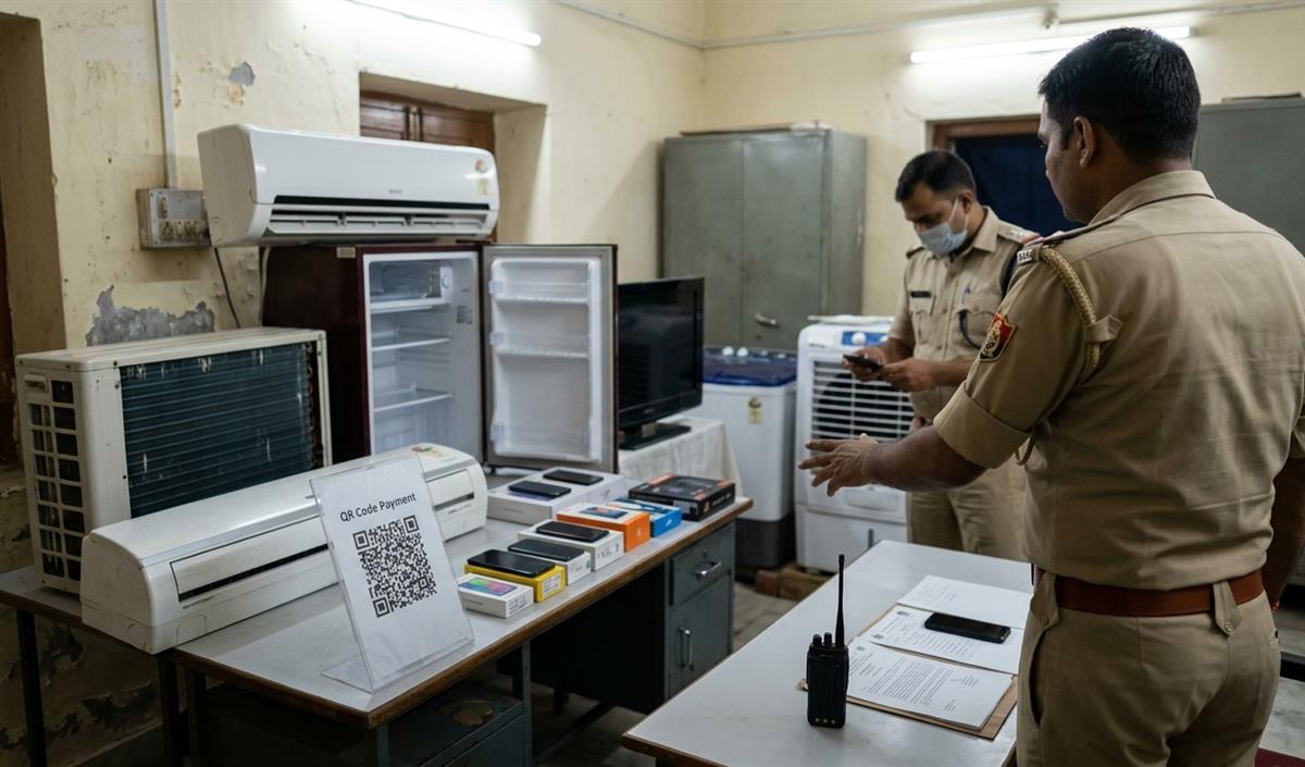 मऊ में QR Code ठगी करने वाला Dharmendra Yadav गिरफ्तार, 16 सामान बरामद