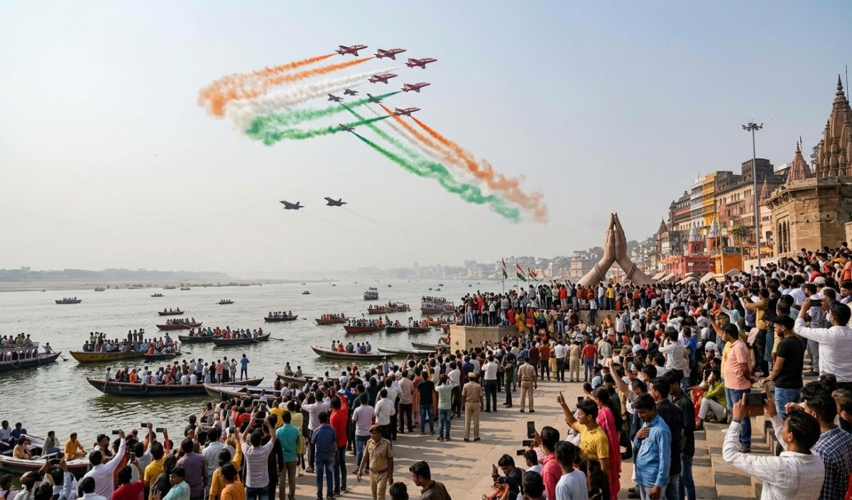 वाराणसी के नमो घाट पर IAF का बड़ा प्रदर्शन, करतब दिखाएगी Surya Kiran और Sarang टीम